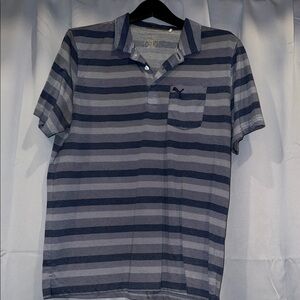 Puma Men's Polo Shirt - Navy and Light Gray Stripes